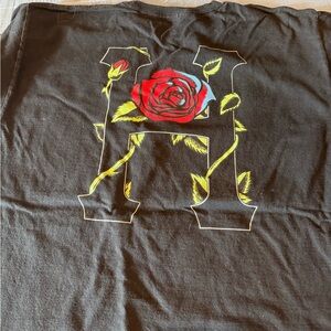 HUF Black Tee with Red Rose Graphic
